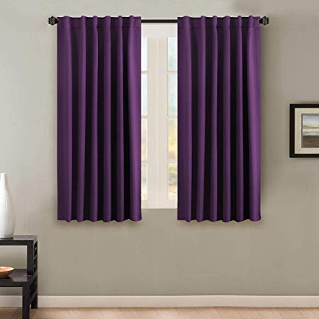 H.VERSAILTEX 100% Blackout Curtains for Bedroom Thermal Insulating Window Curtains Panels Drapes for Living Room, Back Tab/Rod Pocket Window Draperies - 2 Panels Set - 52x63 Inch - Solid Plum Purple