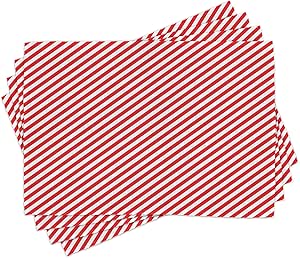 Ambesonne Candy Cane Place Mats Set of 8, Diagonal Red Lines Christmas Celebration Themed Geometric Arrangement, Washable Fabric Placemats for Dining Table, Placemat 8 pcs, Orange and White