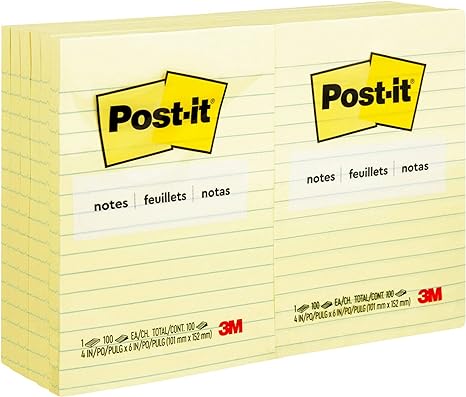 Post-it Notes 4 in x 6 in, 12 Pads, America's #1 Favorite Sticky Notes, Canary Yellow, Clean Removal, Recyclable (660)