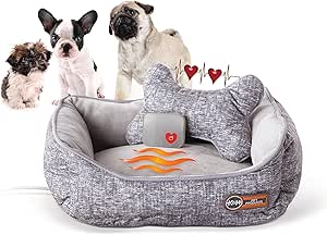 K&H Pet Products Mother's Heartbeat Heated Dog Bed with Bone Pillow Heartbeat Puppy Toy, New Puppy Essential Heated Puppy Bed   Dog Anxiety Toy - Gray 11 X 13 Inches w/ Small Breed Heartbeat Rhythm