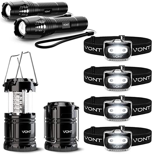 Vont The Ultimate Emergency Bundle - 2 LED Lanterns   LED Tactical Flashlight   4 Pack LED Headlamp - Best Lighting Pack for Emergencies - Must-Have for Outages During Storms, Car Breakdown, Camping