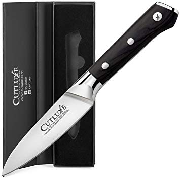 Cutluxe Paring Knife – 3.5 Inch Kitchen Knife Forged of German High Carbon Stainless Steel – Full Tang Ergonomic Handle – Razor Sharp Blade for Peeling, Slicing and Trimming