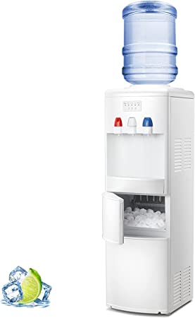 R.W.FLAME Water Cooler Top Loading, Water Dispenser Built-in Ice Maker, 4 Temperature Settings - Hot, Cold & Cool Water, Child Safety Lock, White