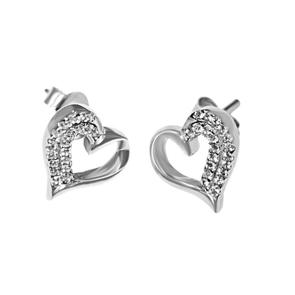 BampE 925 Sterling Silver Heart Earrings High Quality Cubic Zirconia Diamond Stud Earring-Women-Girl