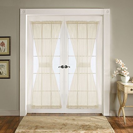 Batiste Sheer French Door Curtain Panel with Tieback by GoodGram® (Beige, 56" in. Wide x 72" in. Long)