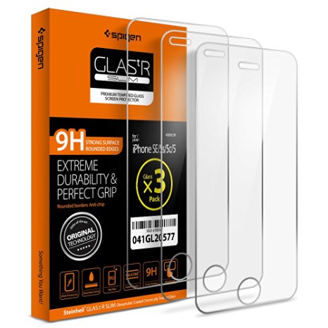 iPhone SE Screen Protector, Spigen® [Tempered Glass] [3 Pack] iPhone 5S / SE / 5C / 5 Glass Screen Protector [Easy-Install Wing] [Lifetime Warranty]