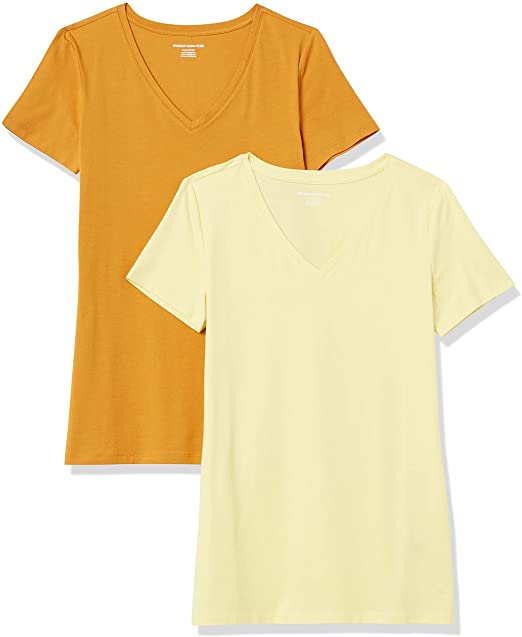 Amazon Essentials Women's Classic-Fit Short-Sleeve V-Neck T-Shirt, Pack of 2