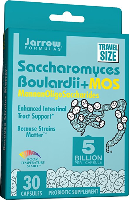 Jarrow Formulas Saccharomyces Boulardii and MOS, Enhanced Intestinal Tract Support, 5 Billion Cells Per Capsule, 30 Vegetarian Capsules