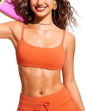 CRZ YOGA Womens Bikini Top A-C Adjustable Spaghetti Straps Bathing Suit Tops Scoop Neck Padded Swimsuit Tops