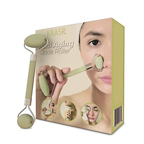 Anti Aging Jade roller Therapy 100% Natural jade facial roller double Neck Healing Slimming Massager By Krasr