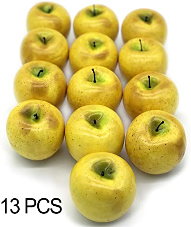 Dasksha Realistic Fake Apples - 13 PCS - Fake Fruits for Decoration (Yellow)
