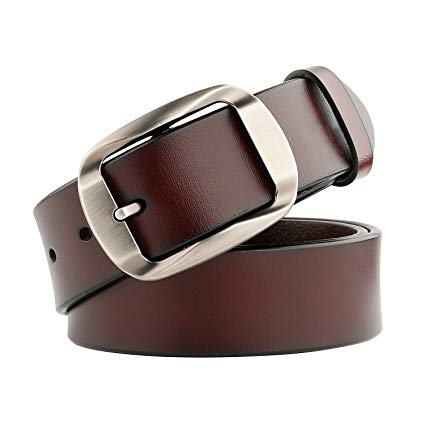 JasGood Men's Designer Western Belt For Men Dress Leather Belt with Grain Leather Strap Pin Buckle