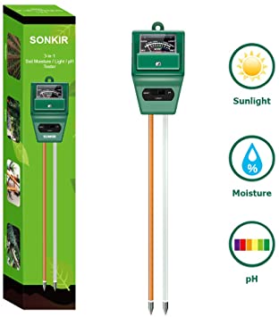 Sonkir Soil pH Meter, MS02 3-in-1 Soil Moisture/Light/pH Tester Gardening Tool Kits for Plant Care, Great for Garden, Lawn, Farm, Indoor & Outdoor Use (Green)