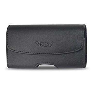 Reiko Fashionable Leather Horizontal Pouch Protective Carrying Cell Phone Case with Belt Clip and Belt Loops - Retail Packaging - Black