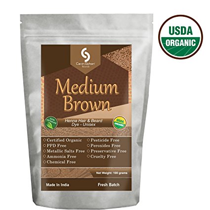 Cavin Schon USDA Certified Organic Medium Brown Henna - 100% Natural/Organic & Chemical Free Hair color/dye