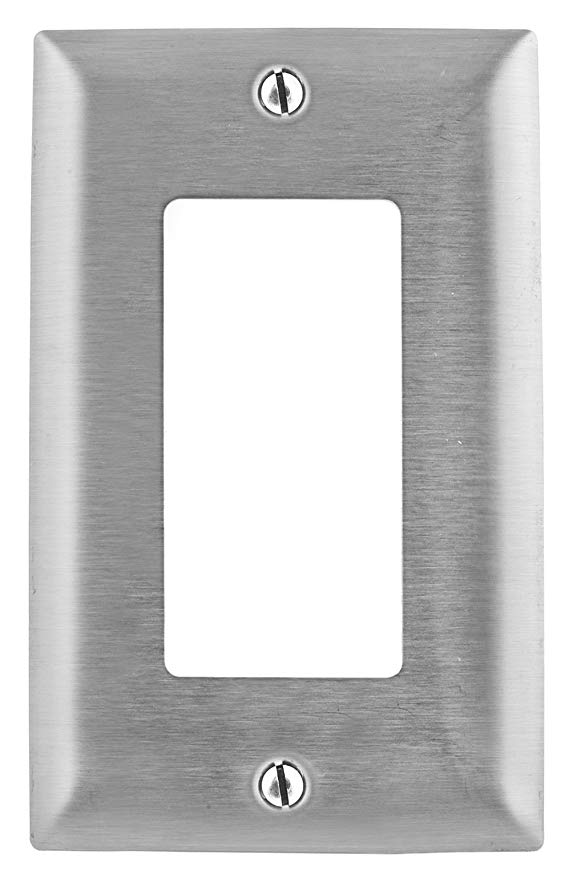 Bryant Electric SS26 1-Gang 1 Decorator/GFCI Opening 302/304 Metallic Wall Plate, Stainless Steel, With Removable White Protective Film