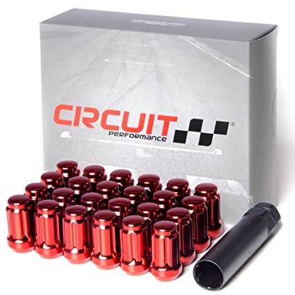 Circuit Performance Spline Drive Tuner Acorn Lug Nuts Red 12x1.5 Forged Steel (24pc   Tool)