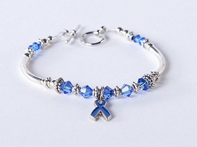Dark Blue Awareness Ribbon Charm Bracelet: Colon Cancer, Arthritis, Rectal Cancer, Huntington's Disease, Reye's Syndrome, Erb's Palsy