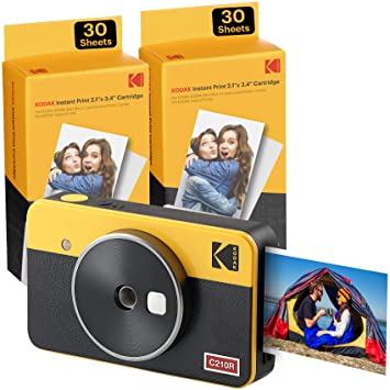 Kodak Mini Shot 2 Retro | 68-Sheet Bundle | Portable Wireless Instant Camera & Photo Printer, Compatible with iOS & Android and Bluetooth Devices, Real Photo (2.1x3.4) 4Pass Technology - Yellow