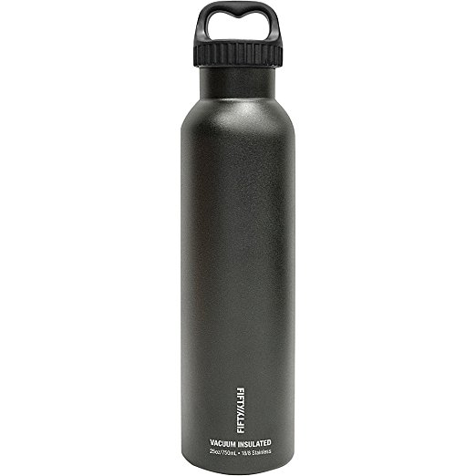 Fifty/Fifty V25003BK0 Matte Black Vacuum-Insulated Stainless Steel Bottle, (25 oz)