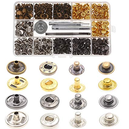 Aiskaer 120 Sets Snap Fasteners Kit, Metal Snap Buttons Press Studs with 4 Pieces Fixing Tools, 4 Color Clothing Snaps Kit for Leather, Coat, Down Jacket, Jeans Wear and Bags