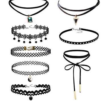 Prohouse(TM) 8Pieces Womens Black Velvet Choker Necklace for Women Girls Lace Choker Gothic Tattoo Necklaces