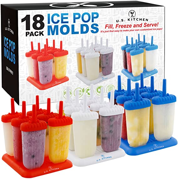 U.S. Kitchen Supply 18-Piece Classic Reusable Jumbo Ice Pop Mold Set