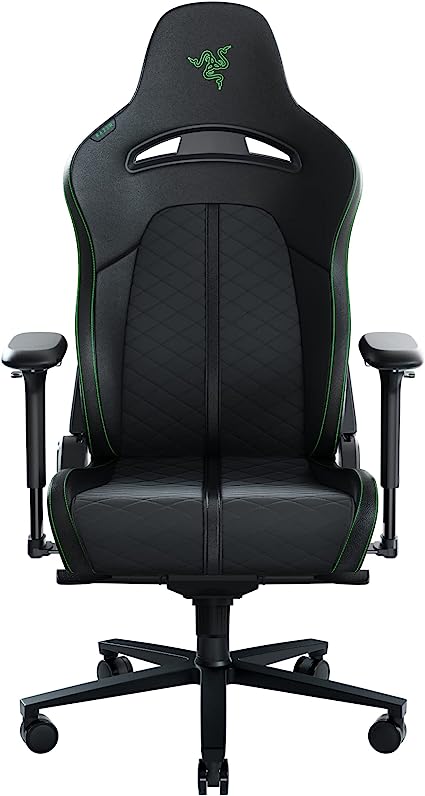 Razer Enki - Gaming chair with Integrated Lumbar Support (Desk/Office Chair, Multi-Layer Synthetic Leather, Foam Padding, Head Cushion, Height Adjustable) Green | Standard