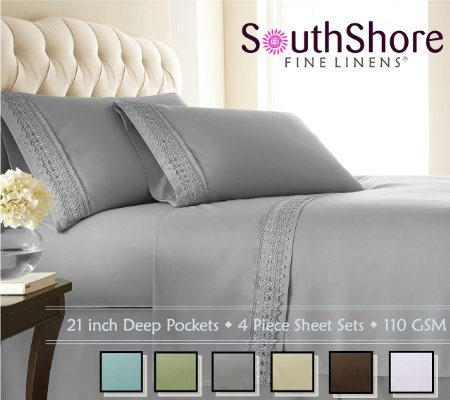 Southshore Fine Linens 4-piece 21 Inch Deep Pocket Sheet Set with Beautiful Lace - STEEL GRAY - King