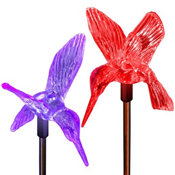 Solar Garden Stake Lights Color Changing Hummingbird For Outdoor Decor Patio Lawn Yard Path Decoration Ornaments (2 Pack)