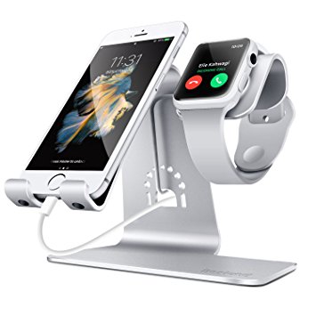 Bestand 2 in 1 Aluminum Mobile Phone Desktop Stand, Tablet Holder, Apple Watch Charging Dock Station for Apple iWatch/ iPhone/ iPad - Silver