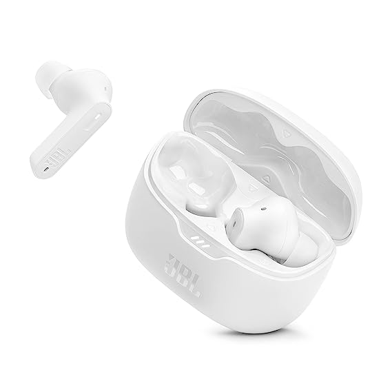 JBL Tune Beam Wireless ANC Earbuds (TWS) with Mic, Customized Extra Bass EQ, 48 Hrs Battery and Quick Charge, 4-Mics, IP54, Ambient Aware & Talk-Thru, Headphones App, Bluetooth 5.3 (White)