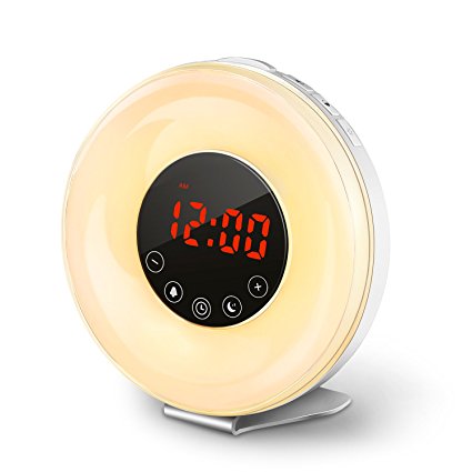 Wake Up Light Alarm COULAX Sunrise Simulation Alarm Clock with FM Radio, 7 Changeable Colours & Touch Control