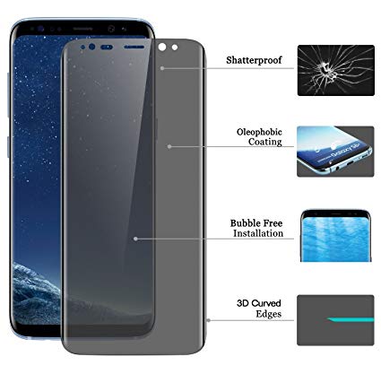 Josi Minea 3D Curved Privacy Tempered Glass Screen Protector with Full Edge to Edge Coverage - Anti Spy Ballistic LCD Cover Clear HD Guard Shield Compatible with Samsung Galaxy S9