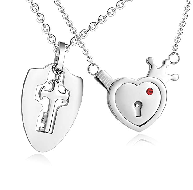 His & Hers Matching Set Your Key to My Heart Couple Pendant Necklace Key and Lock Style in a Gift Box