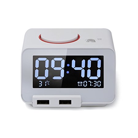Digital Alarm Clock, Alarm Clock for Bedrooms,with Battery Backup and Snooze(White)
