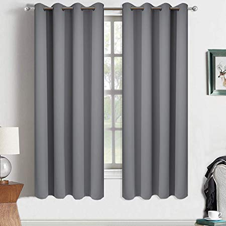 Yakamok Gray Blackout Curtains Panels Room Darkening Thermal Insulated Drapes with 8 Grommet, 2 Tie Backs Included (Grey, 52" Wide x 63" Long Each Panel, One Pair)