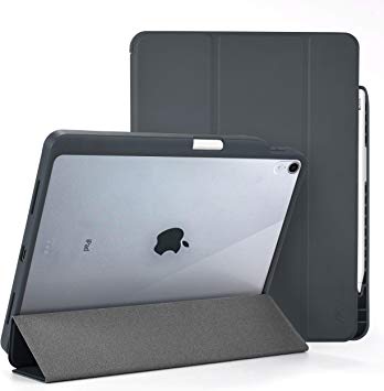 rooCASE iPad Pro 11 Case, Premium Folio Stand Case for Apple iPad Pro 11-inch 2018 [Support Apple Pencil Charging] Slim Fit PC/TPU Smart Case with Clear Back Cover, Gray
