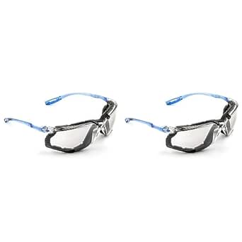 3M Safety Glasses, Virtua CCS, ANSI Z87, Anti-Fog, Indoor/Outdoor Mirrored Lens, Blue Frame, Corded Ear Plug Control System, Removable Foam Gasket (Pack of 2)