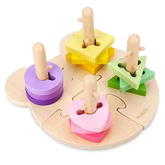 Peradix Wooden Puzzle Toddler Educational Toys Shapes Sorter Sorting and Stacking Baby Toys Preschool Geometric Blocks Stacking Games for Kids