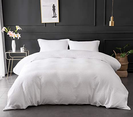 PHF 100% Cotton Waffle Weave Duvet Cover Set Soft Cozy Breathable for Winter Queen Size White