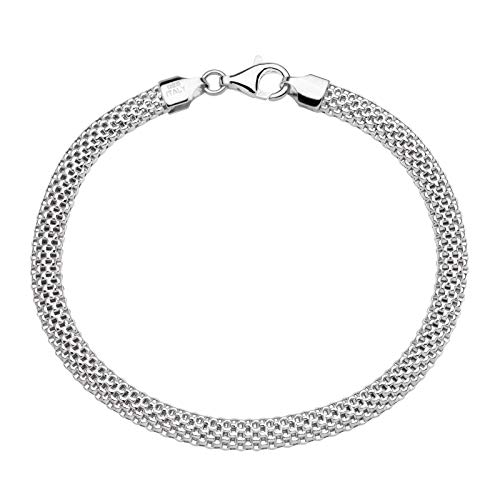 MiaBella 925 Sterling Silver Italian 5mm Mesh Link Chain Bracelet for Women, 6.5", 7"-7.5"-8"