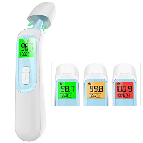 Forehead Thermometer, No Touch Infrared Digital Ear Thermometer with Fever Alarm and Memory Function