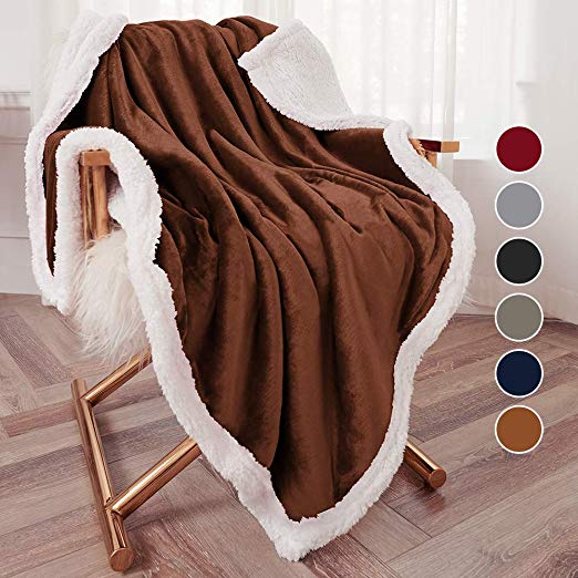 Bonzy Home Sherpa Throw Blanket, Flannel Throw Blanket Cozy Warm Sherpa Super Soft Fuzzy Fleece Blanket Lightweight 50＂x 60＂ Throw Size (Brown)