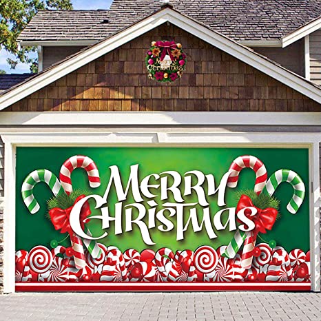 Garage Door Christmas Decorations,7 x 16 ft Christmas Garage Door Banner,Merry Christmas Garage Door Cover,Garage Door Murals Christmas Decor Indoor Outdoor Christmas Backdrop Decoration (B)