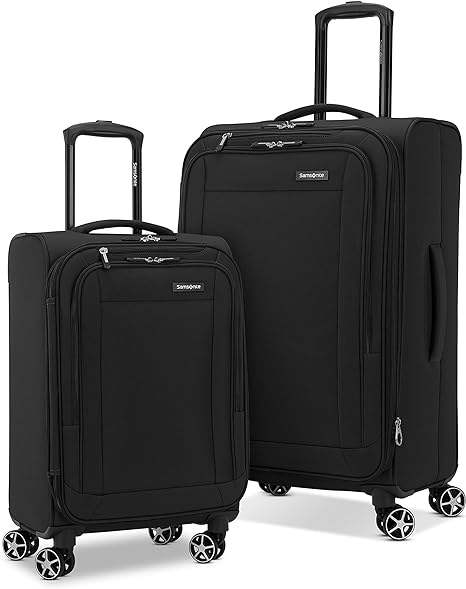 Samsonite Saire LTE Softside Expandable Luggage with Spinners, Black, 2PC SET (Carry-on/Medium)