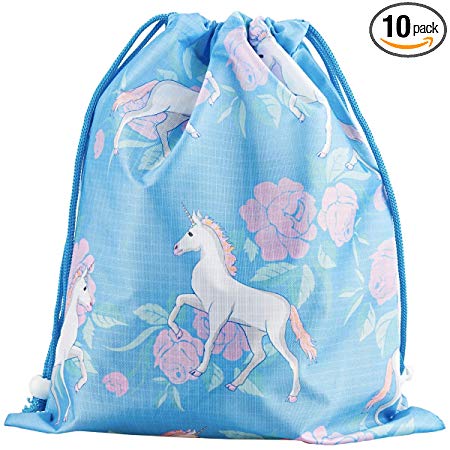 Designhoarder Magical Unicorn Birthday Party Favor Bags for Kids Adults 10 Pack Unicorn Baby Shower Princess Party Supplies Drawstring Goodie Bags Gift Bags Blue