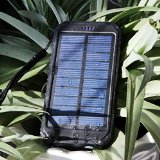 Solar Charger Solar Power Bank 10000mAh Portable Rugged Shockproof Dual USB Solar Battery Charger Solar Power Charger Backup External Battery Power Pack Constructed with a Solar Panel for Emergency Charging For iPhone 6 Plus 5S 5C 5 4S iPod 5 4 Galaxy S6 S6 Edge S5 S4 S3 Note 4 3 LG G3 Nexus HTC One M9 Gopro Camera GPS and More Black