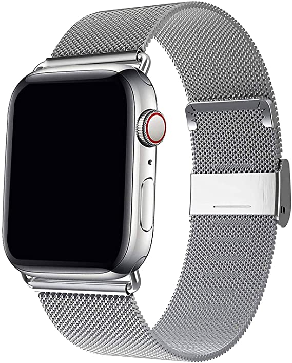 HenMerry Compatible for Apple Watch Band 42mm 44mm 38mm 40mm , Adjustable Stainless Steel Mesh Wristband Sport Loop for iWatch Series 1 2 3 4 5 (Silver, 42mm/44mm)