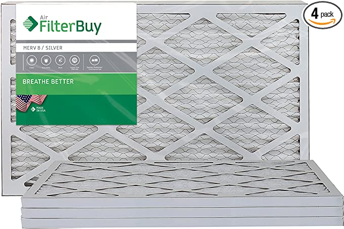 FilterBuy 16x20x1, Pleated HVAC AC Furnace Air Filter, MERV 8, AFB Silver, 4-Pack